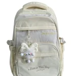 Mochila Crema de Lona Resistente con Portalaptop y Cierre Reforzado
