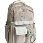 Mochila Beige Woo de Lona Resistente con Bolsillo Externo