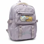 Mochila Lila Kawaii Porta Laptop con Bolsillo Transparente