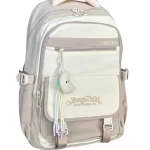 Mochila Beige Impermeable Porta Laptop con Muñeco
