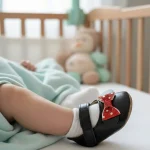 Zapatilla de bebé primeros pasos negro con moño rojo - Modelo 028