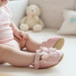 Zapatilla de bebé primeros pasos con moño rosado - Modelo 002