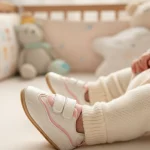 Zapatilla de bebé primeros pasos blanco con detalles rosados - Modelo 009